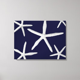 Starfish Navy Blue White Tropical Fine Art Leinwanddruck