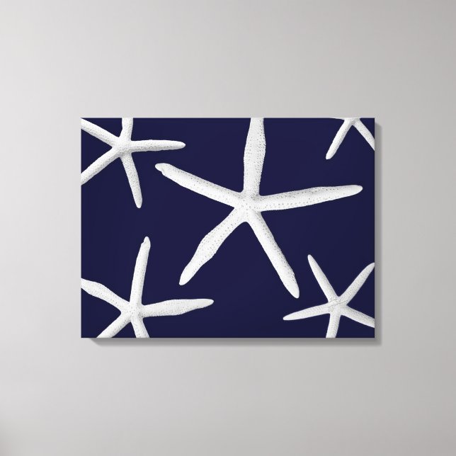 Starfish Navy Blue White Tropical Fine Art Leinwanddruck (Vorderseite)
