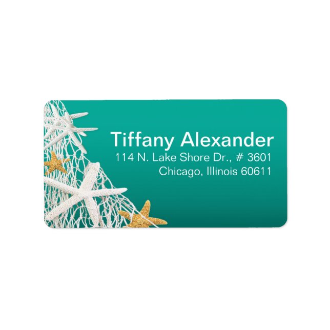 Starfish Netting Beach | Aqua Adressaufkleber (Vorne)