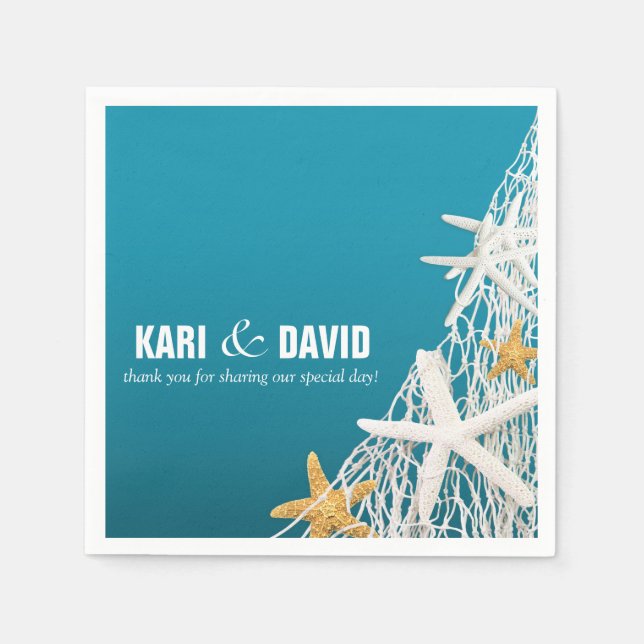 Starfish Netting Beach Cocktail Party | Azurblau Serviette (Vorderseite)