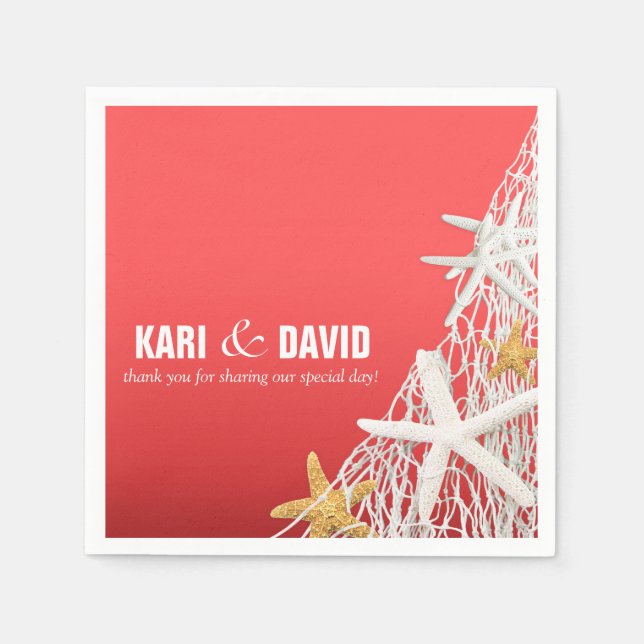 Starfish Netting Beach Cocktail Party | Koralle Serviette (Vorderseite)