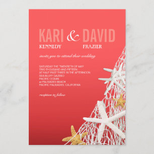 Starfish Netting Beach Hochzeit  Korallen Einladung