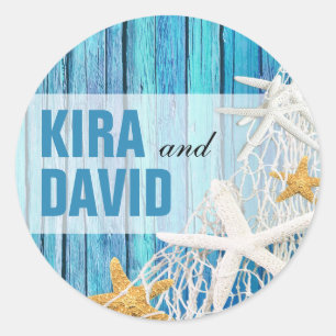 Starfish Netting Beach Wood Bevorzugung   blau Runder Aufkleber