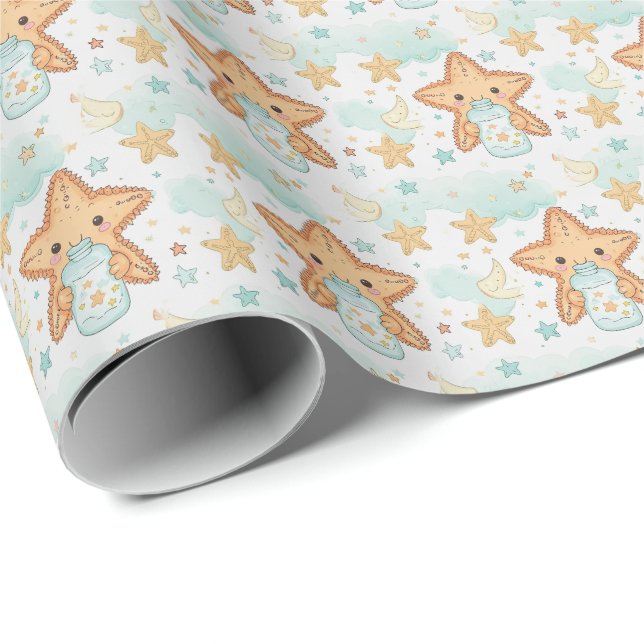 Starfish Niedlich Baby Pastell Wasserfarbmuster Geschenkpapier (Rolleneckpunkt)