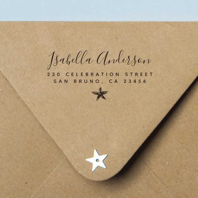 Starfish | Niedlich Moderne Typografie Rücksendead Permastempel (Rubber Stamp Mock-up)