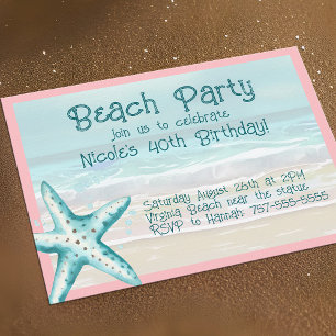 Starfish Ocean Beach Party Aqua & Pink Aqua Einladung
