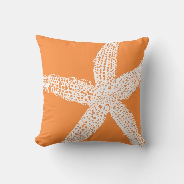 Starfish Orange White Coastal Tropical Art Beach Kissen (Vorderseite)
