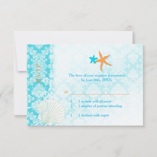Starfish Pair Glam Beach Wedding RSVP Card (Vorderseite)