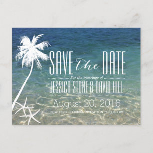 Starfish & Palm Tree Beach Hochzeit Save the Date Ankündigungspostkarte