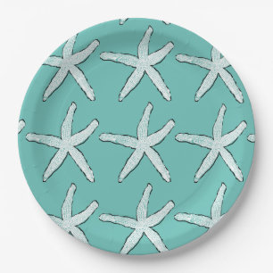 Starfish Pattern Beach Aquamarin Baby Duschen Gebu Pappteller