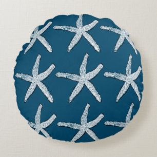 Starfish Pattern Beach Blue Christmas 2020 Rundes Kissen