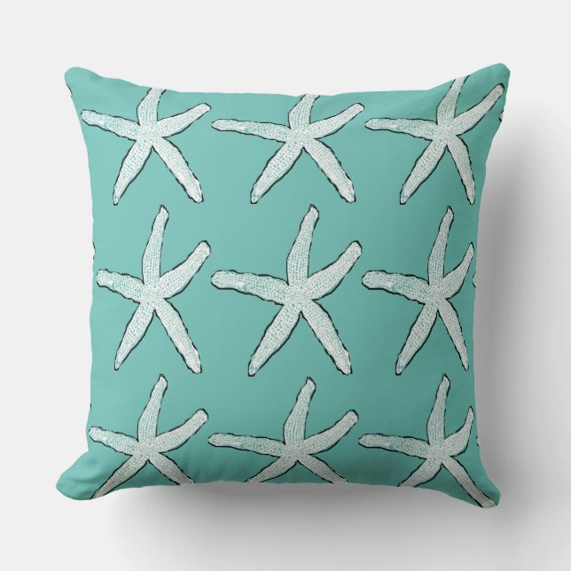 Starfish Pattern Beach Coasta Aquamarine Blaue Bau Kissen (Vorderseite)