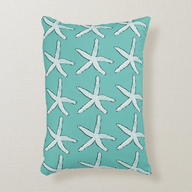 Starfish Pattern Beach Coastal Aquamarin Blue Styl Dekokissen (Vorderseite(Vertikal))