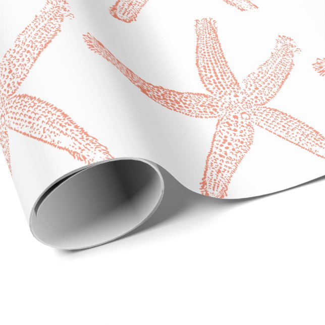 Starfish Pattern Beach Coastal Cornal Pink Orange Geschenkpapier (Rolleneckpunkt)