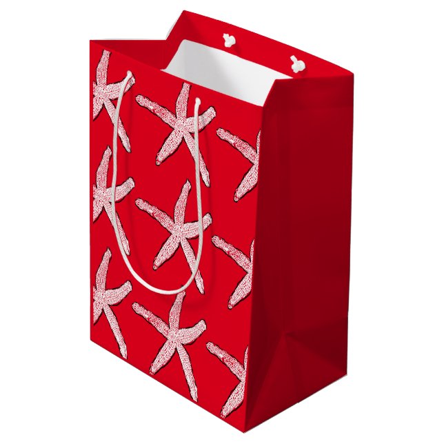 Starfish Pattern Beach Küste Rote Weihnachten Mittlere Geschenktüte (Rückseite Schrägansicht)