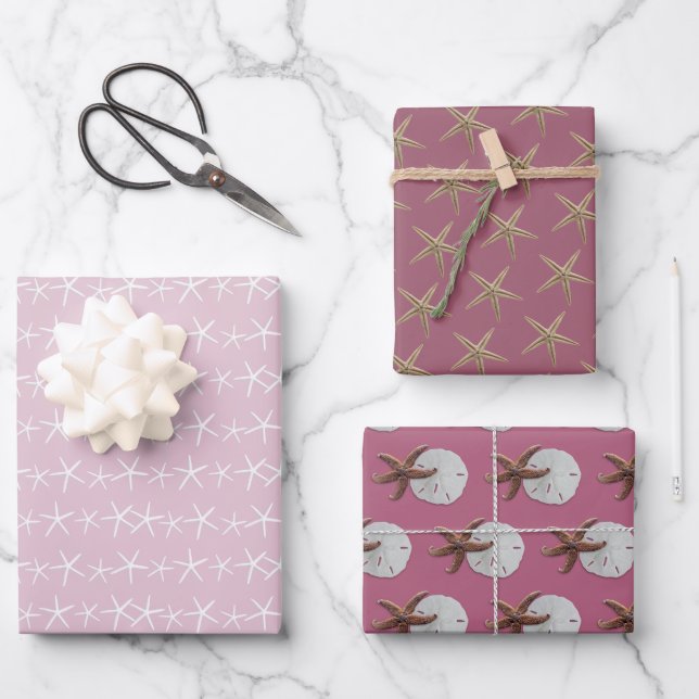 Starfish Pattern Grau Beige Jeder Anlass Geschenkpapier Set (Vorderseite)