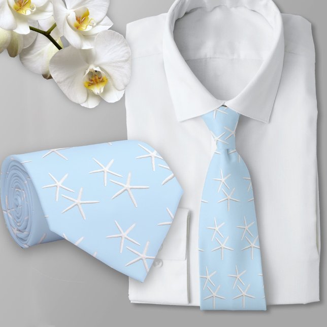 Starfish Pattern Pale Blue Beach Groom Neck Tie Krawatte (Von Creator hochgeladen)