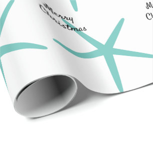 Starfish Patterns Aquamarin Beach Frohe Weihnachte Geschenkpapier