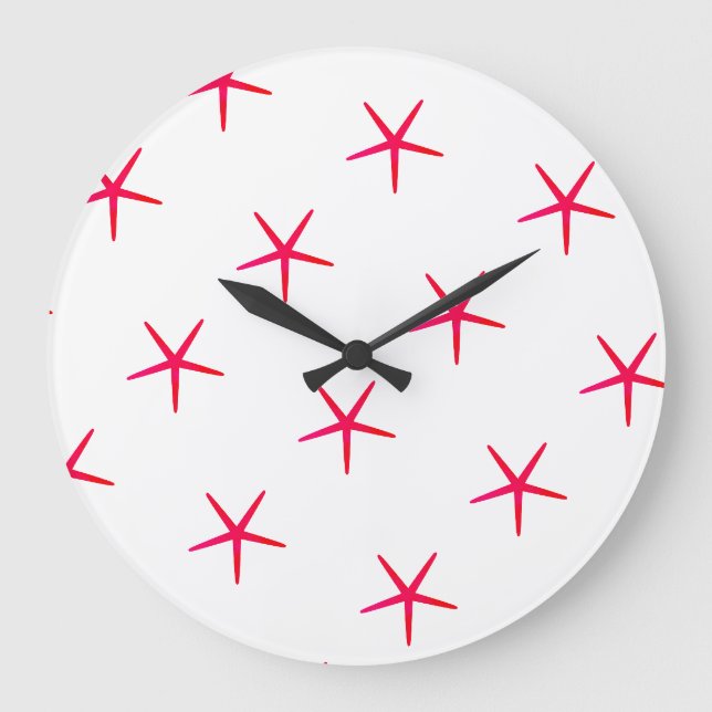 Starfish Patterns Beach Pink Red White Cute Gift Große Wanduhr (Vorderseite)