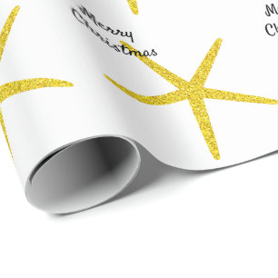 Starfish Patterns Frohe Weihnachts Glitterie Golde Geschenkpapier