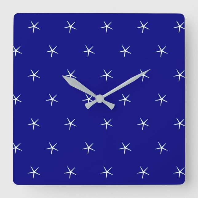 Starfish Patterns Navy Custom Nautical Gift Quadratische Wanduhr (Vorderseite)