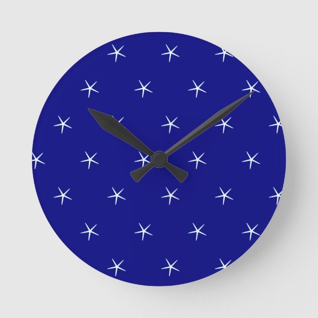 Starfish Patterns Navy Custom Nautical Gift Runde Wanduhr (Vorderseite)