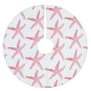 Starfish Patterns Red White Frohe Weihnachten Nied Polyester Weihnachtsbaumdecke