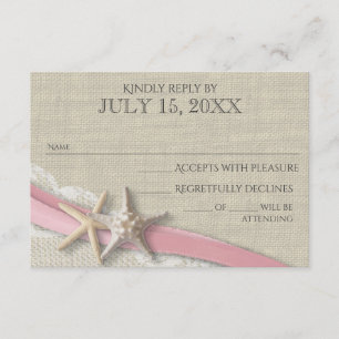 Starfish Pink Ribbon and Lace Rusticcard RSVP Karte