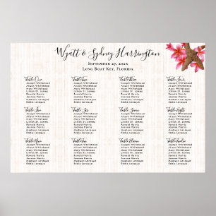 Starfish Plumeria Wood Background Seating Chart Poster