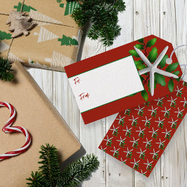 Starfish Red Christmas Krawatte auf Geschenketiket Geschenkanhänger