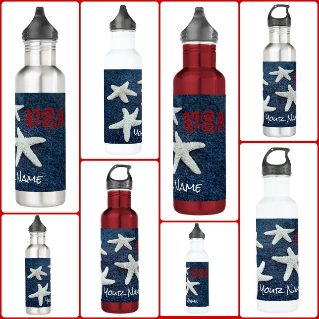 Starfish Red White and Blue USA Patriotic Nautic Edelstahlflasche (Von Creator hochgeladen)