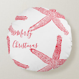 Starfish Red White Beach Frohe Weihnachten Elegant Rundes Kissen