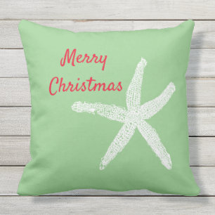 Starfish Red White Green Beach Frohe Weihnachten Kissen