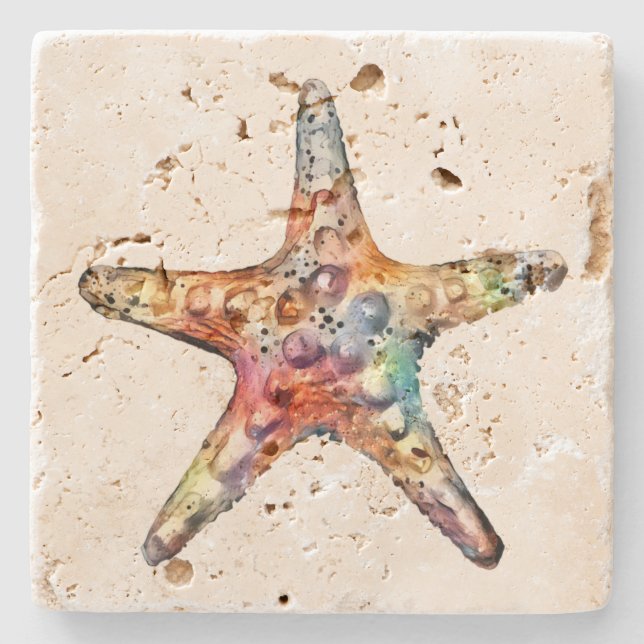 Starfish-Regenbogen Steinuntersetzer (Vorderseite)