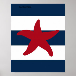 Starfish rot, blau und weiß poster