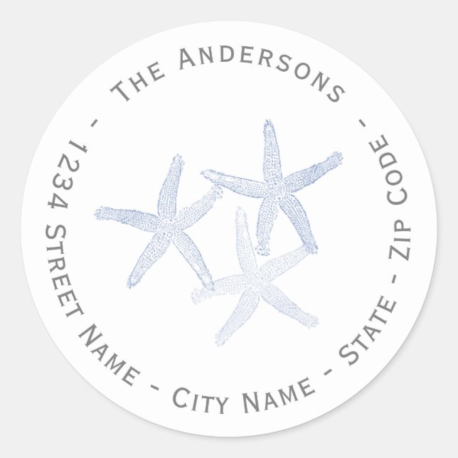 Starfish Rücksendeadresse Runder Aufkleber (Vorderseite)