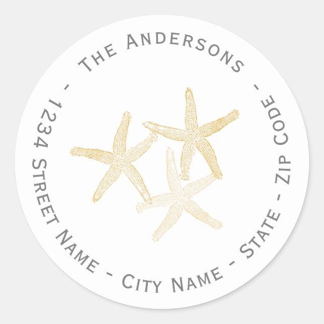 Starfish Rücksendeadresse Runder Aufkleber (Vorderseite)