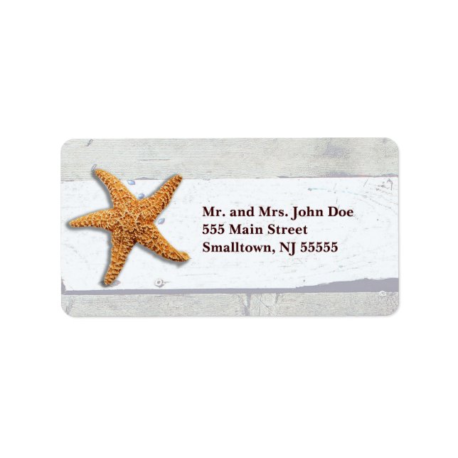 Starfish Rustic Beach Board Nautic Adressaufkleber (Vorne)