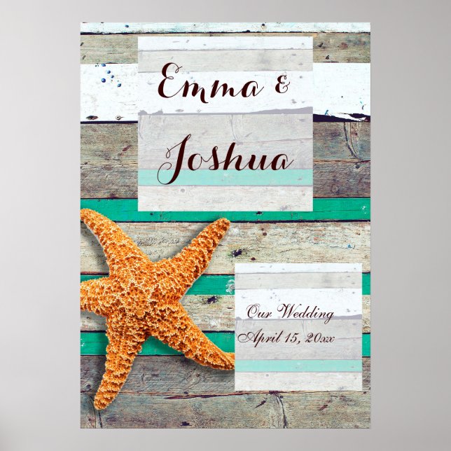 Starfish Rustic Beach Board Nautic Poster (Vorne)