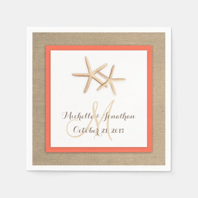 Starfish Rustic Burlap Beach Wedkin Napkin Serviette (Vorderseite)