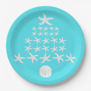 Starfish Sand Dollar Aqua Tropisches Weihnachtsfes Pappteller