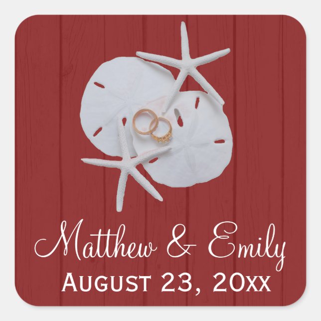 Starfish Sand Dollar Gastgeschenk Hochzeit Sticker (Vorderseite)