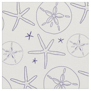 Starfish, Sand Dollar Navy Blue Beach Theme Fabrik Stoff