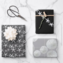 Starfish Sand Dollars Neutral Black Gray Geschenkpapier Set