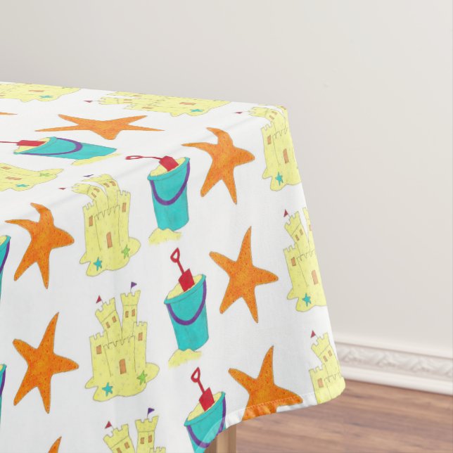 Starfish Sandcastle Sand Pail Summer Beach Print Tischdecke (Beispiel)
