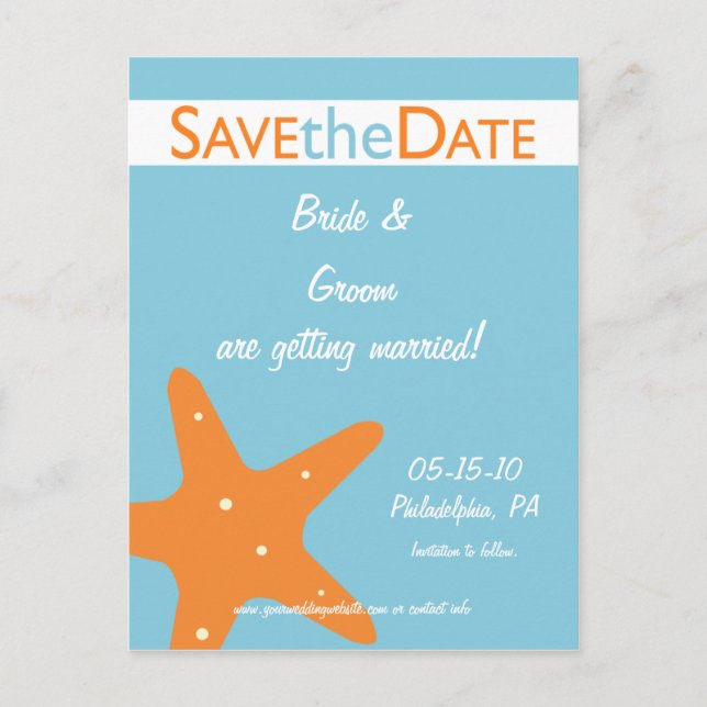 Starfish Save the Date Ankündigungspostkarte (Vorderseite)