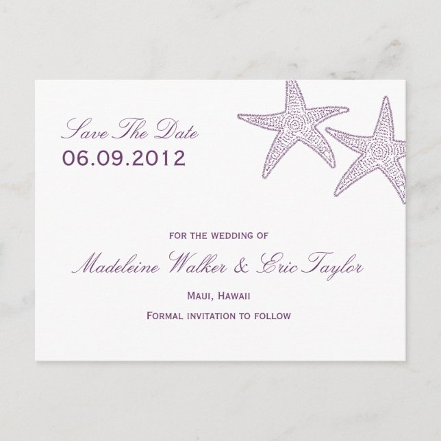 Starfish Save the Date Postkarte - Lila (Vorderseite)