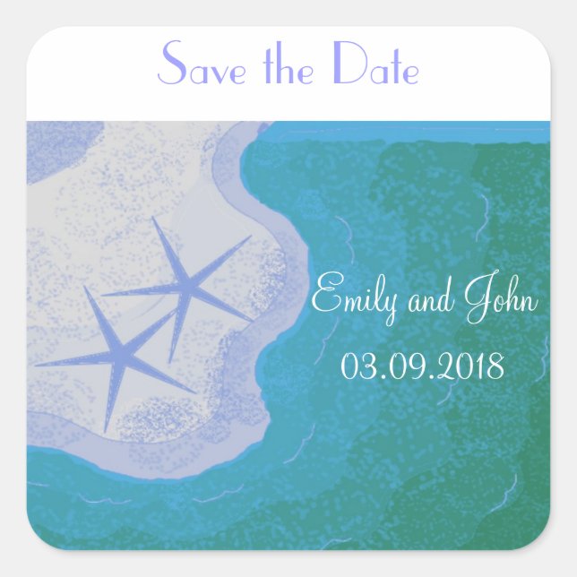 Starfish Save the Date Quadratischer Aufkleber (Vorderseite)