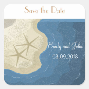 Starfish Save the Date Quadratischer Aufkleber