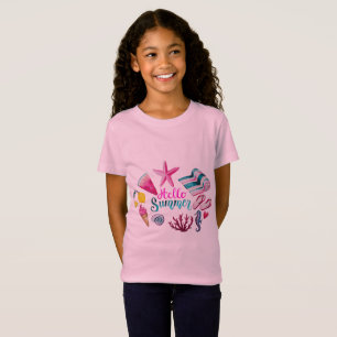 Starfish & Seashell Hallo Sommer Mädchen T-Shirt -
